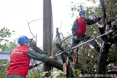 大連供電公司全力搶修因?yàn)?zāi)停電的線路